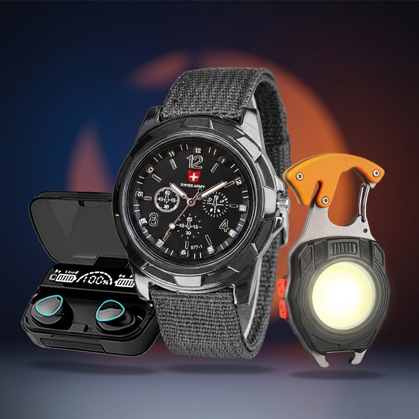 Набір 3 в 1: навушники M10, годинник Genius Army та LED-ліхтар
